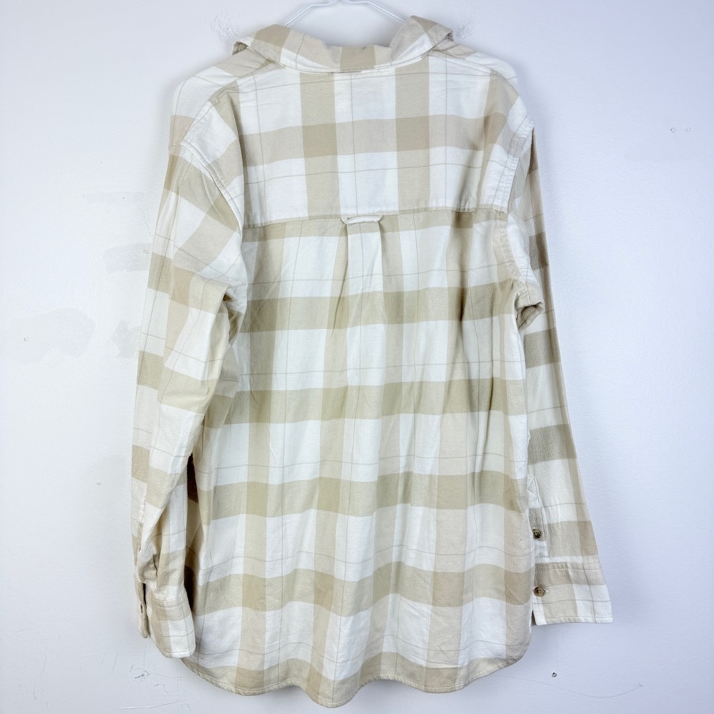 American Eagle Beige Plaid Button-Down Shirt Oversized Soft Flannel Cottagecore - Picture 2 of 6